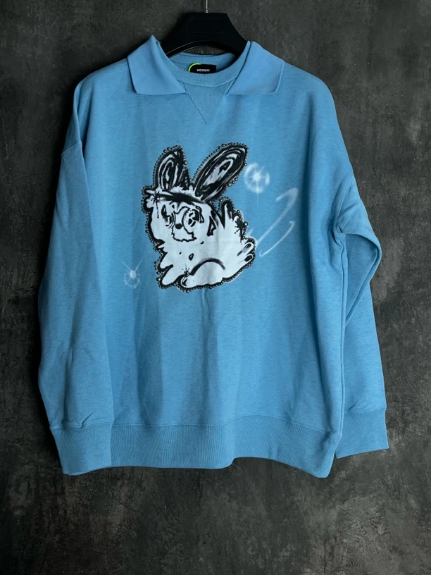 全新未使用 maje XS码*1/We11done兔子印花翻领卫衣 /04033