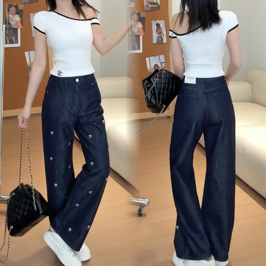 小鱼故事 2025夏季新款莱赛尔直筒阔腿牛仔裤时尚显瘦百搭拖地裤