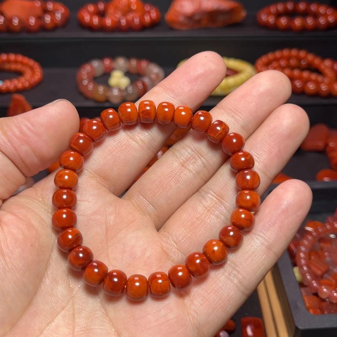 南红玛瑙手串未镶嵌原矿瓦西老型单圈8mm+
