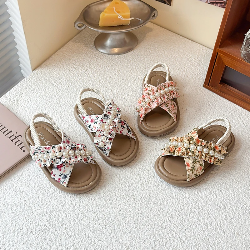 波西米亚凉鞋女童沙滩鞋2025夏季新款女孩公主鞋软底碎花鞋子儿童