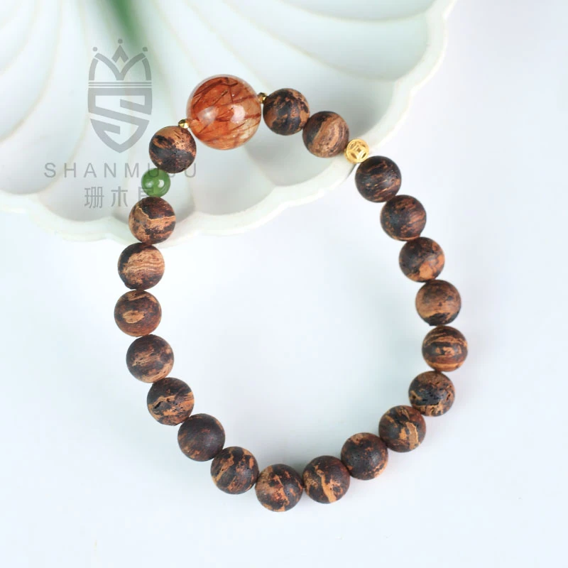 【珊木居】JZX307JY 降真香黄金甲0.8+1.3发晶圆珠单圈设计款手串