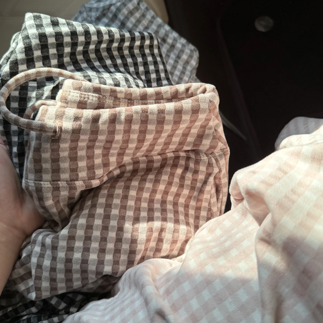 升级宽腰磨毛格子裤软糯慵懒阔腿裤垂感直筒裤