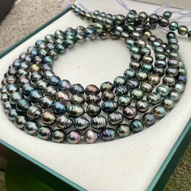 孔雀绿大溪地黑珍珠项链异形巴洛克螺纹海水珍珠满串多样性发一件