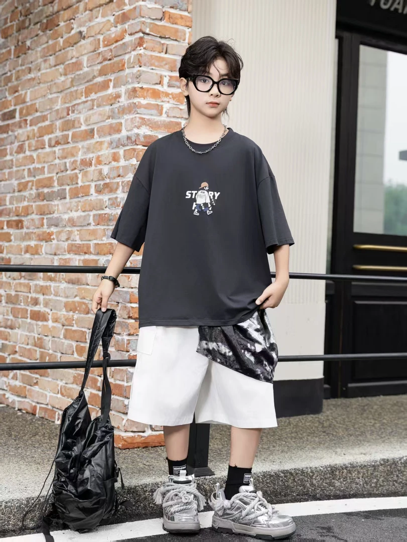 夏季中大童韩版运动休闲纯棉T恤半袖上衣短袖青少年潮牌