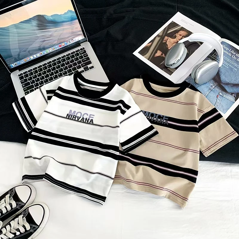 【圆领】新款韩版儿童条纹短袖t恤