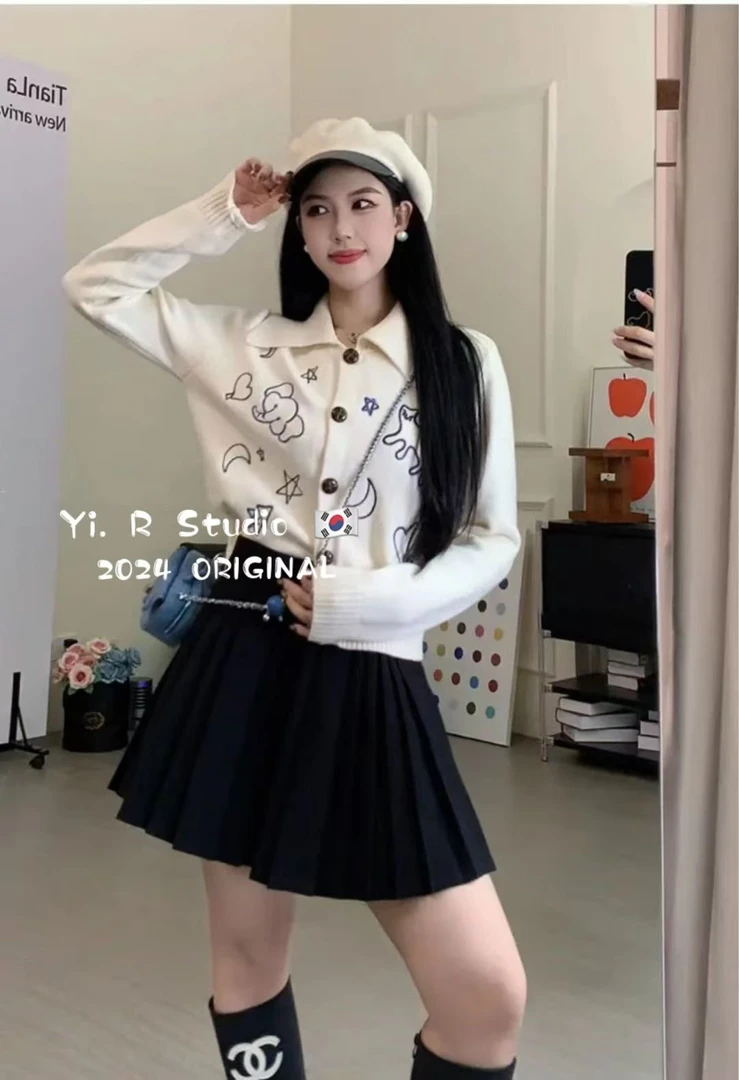 【甜桃 201-250】时尚洋气百搭羊绒打底衫长袖针织韩版秋冬印花