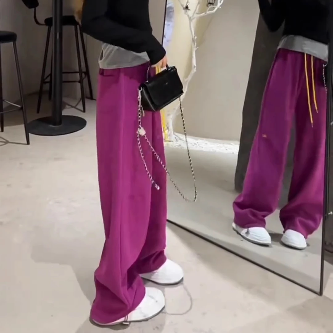 紫色加绒休闲运动裤子女秋冬季2025新款慵懒宽松弛感小众显瘦卫裤