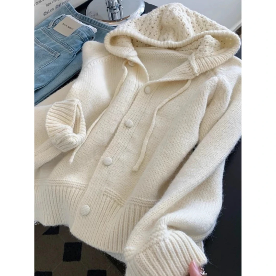 墙裂推荐！连帽毛衣开衫外套女秋冬加厚宽松慵懒风长袖针织衫上衣