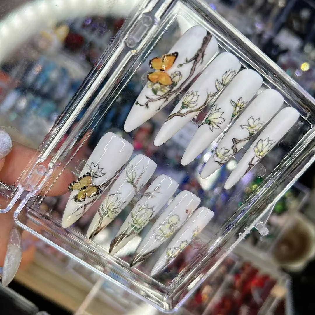 梁祝化蝶-姚奈儿纯手工定制全钻掐丝珐琅蝴蝶掐丝花雕花穿戴甲气