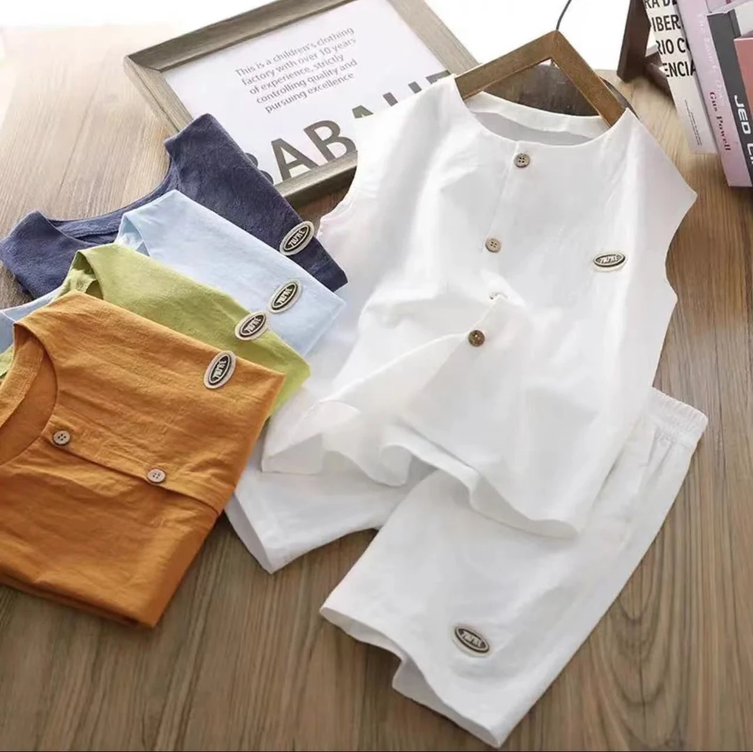 【炸街～棉麻套装】儿童薄款无袖背心开衫五分裤潮酷两件套