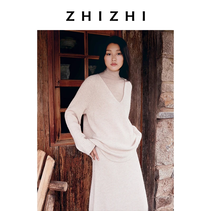 致知 瑶花 超细羊驼双元宝V领宽松毛衫25年秋季新款ZZ2EAKZN051