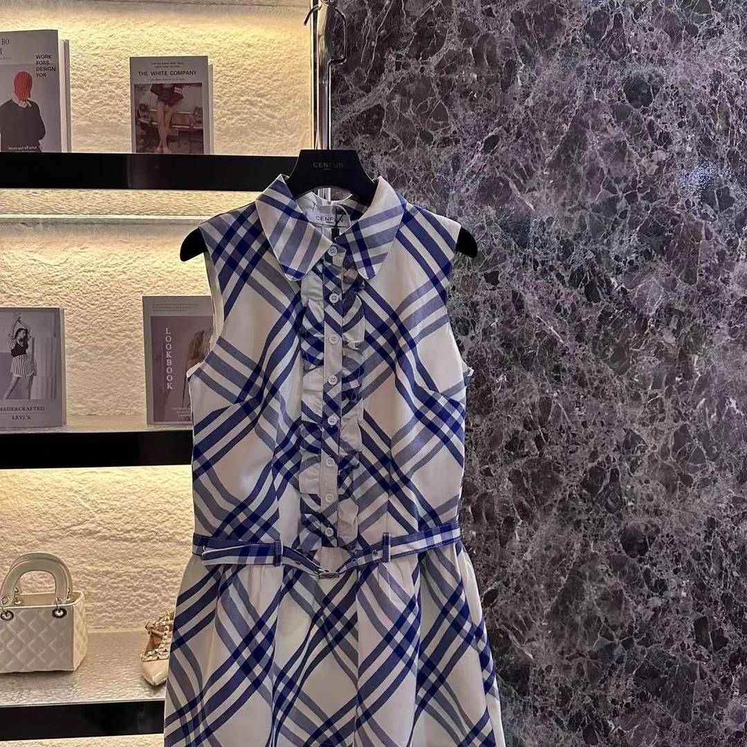 【CENFUN】172*经典撞色条纹气质优雅修身针织连衣裙E001380