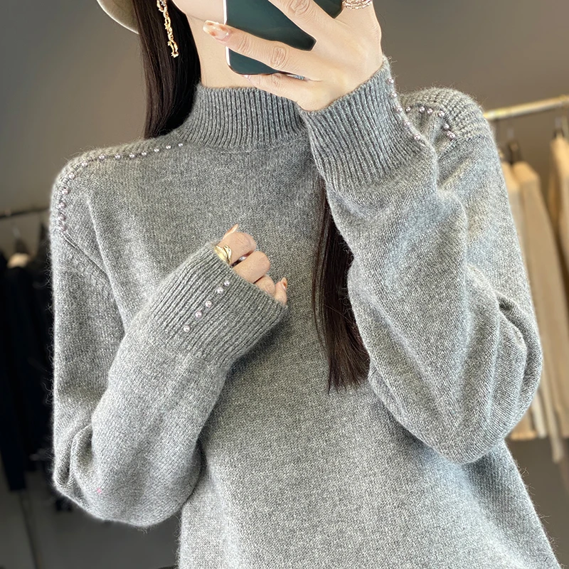 春秋打底衫女内搭可外穿毛衣宽松显瘦秋冬洋气时尚半高领针织上衣