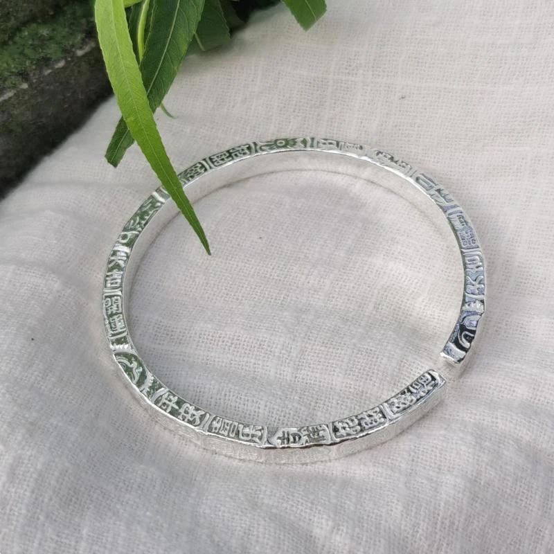 足银手镯 足银手镯 【A22】足银999亮面三面吉言开口男女同款手镯