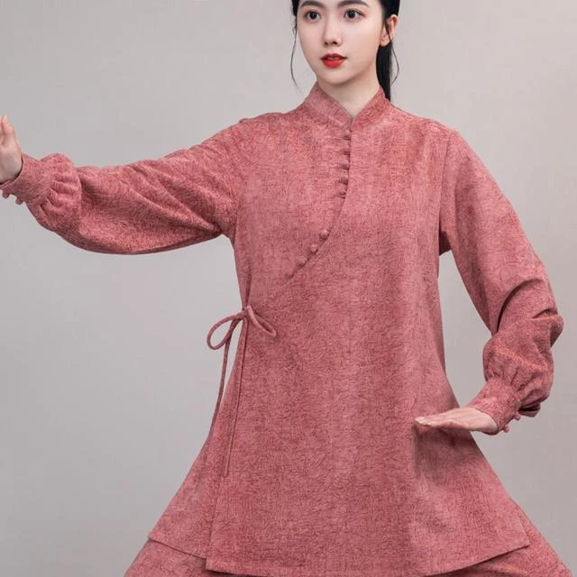 秀华道源女款『双面天鹅丝绒』新秋冬款斜襟太极服武术练功表演服