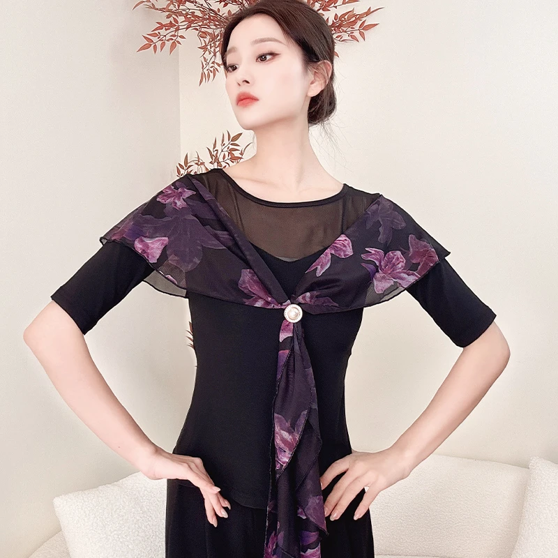 广场舞高级感练功服圆领中袖拉丁舞现代舞舞蹈服