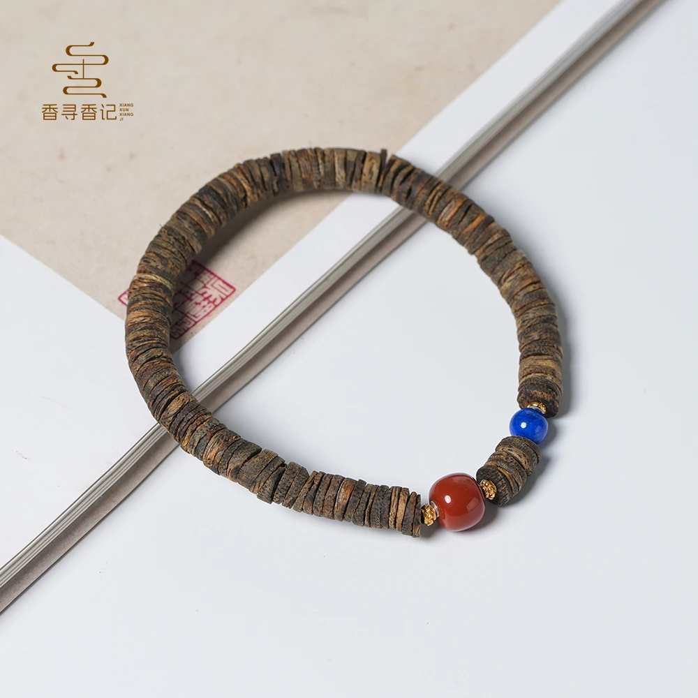 沉香沉水级 海南绿奇楠片片珠单圈手串