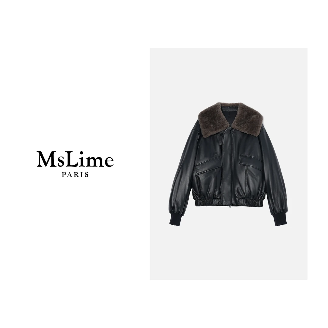 王嬛嬛MsLime 100英国进口绵羊皮复古90白鹅绒服HD2D0033