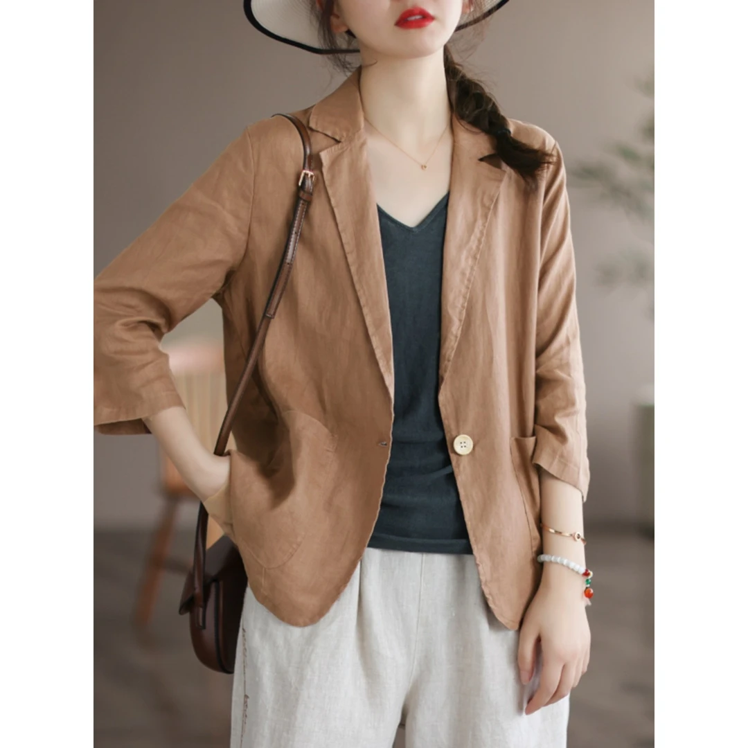 哥弟阿玛施正品夏季新宽松修身休闲套装纯色多功能开衫上衣棉麻小