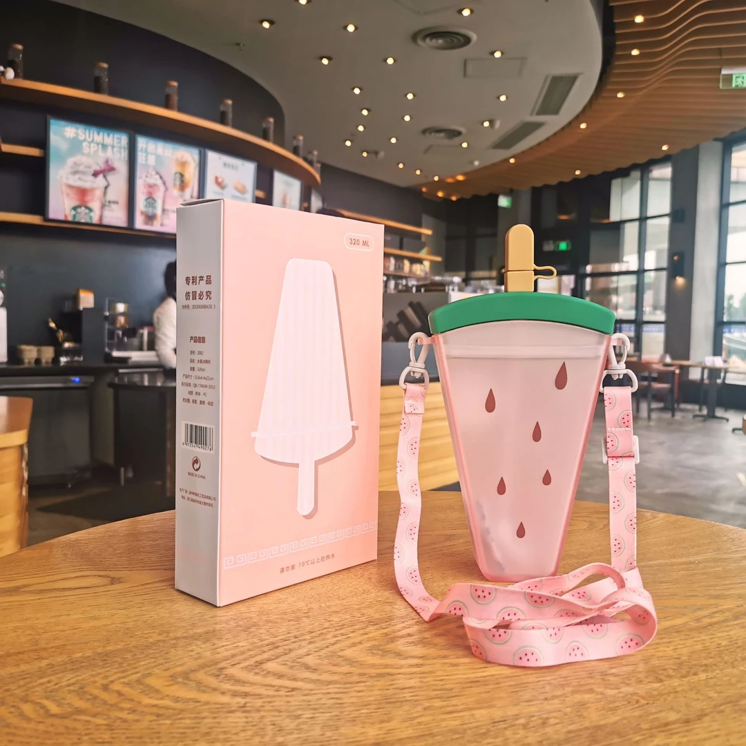 创意雪糕西瓜杯PC塑料水杯 便携背带欧标美标改颜色定制厂家批发