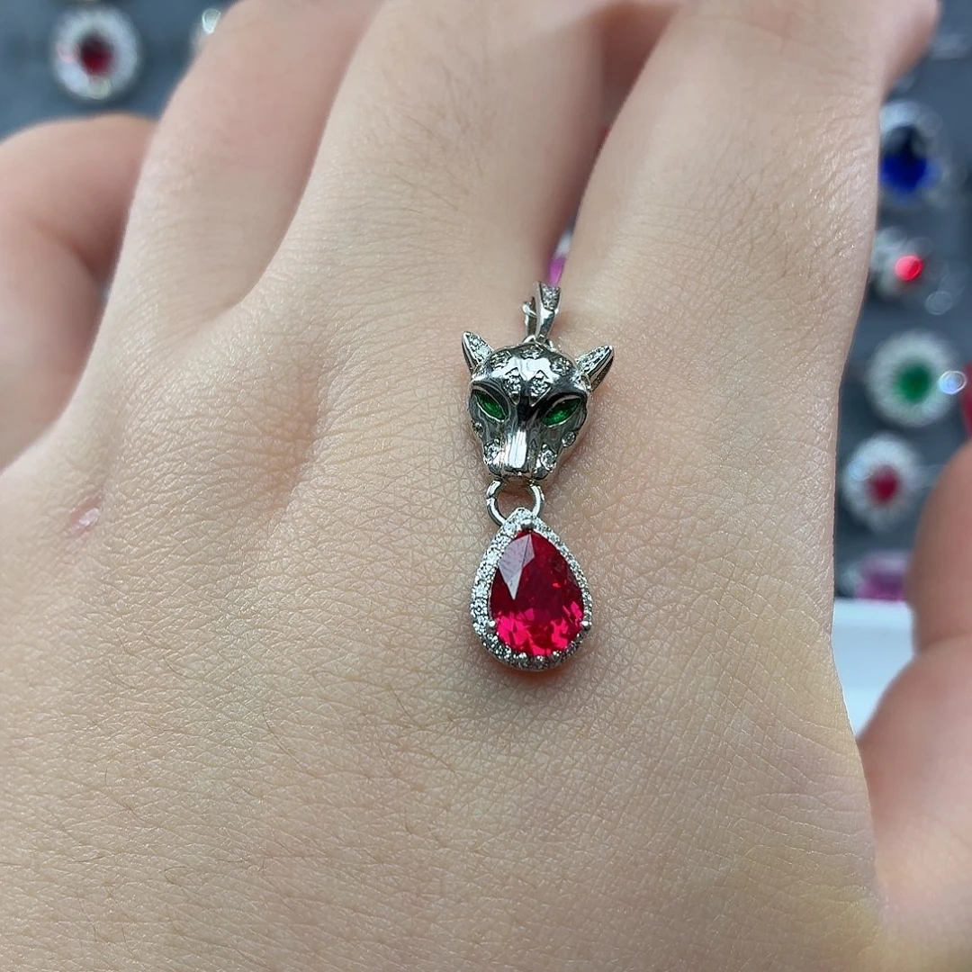 吊坠925银培育卢比来色宝石