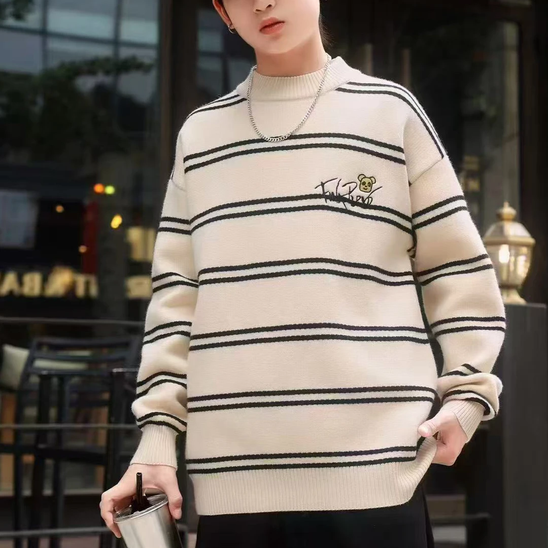 F7中米色儿童加绒秋冬冬季韩版加厚半高领毛衣有微染