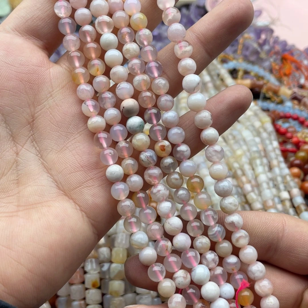 玛瑙/玉髓珠宝半成品未镶嵌一条装卡6mm樱花玛瑙圆珠