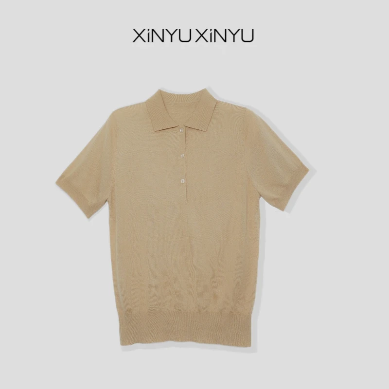 XINYU/芯与Polo领天丝羊毛桑蚕丝高级质感短袖针织衫 203301 经典