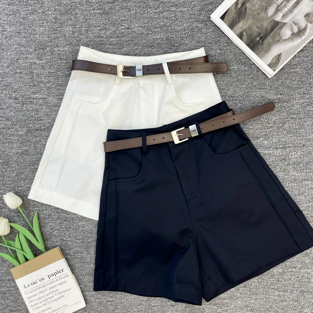 【苗姐优选】韩版简约净版休闲腰带短裤HLF9823