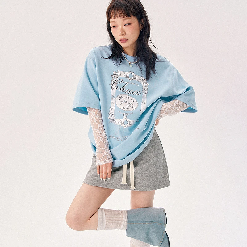 CHUU夏季女装字母印花设计学院风穿搭BF风宽松小清新T恤