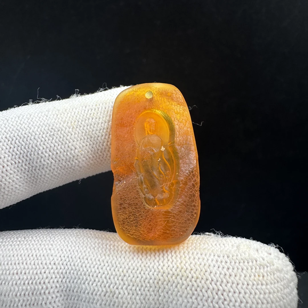 D3349【瑕疵】天然原矿蜜蜡 雕刻牌18*34*6.5mm支持复检假一罚十