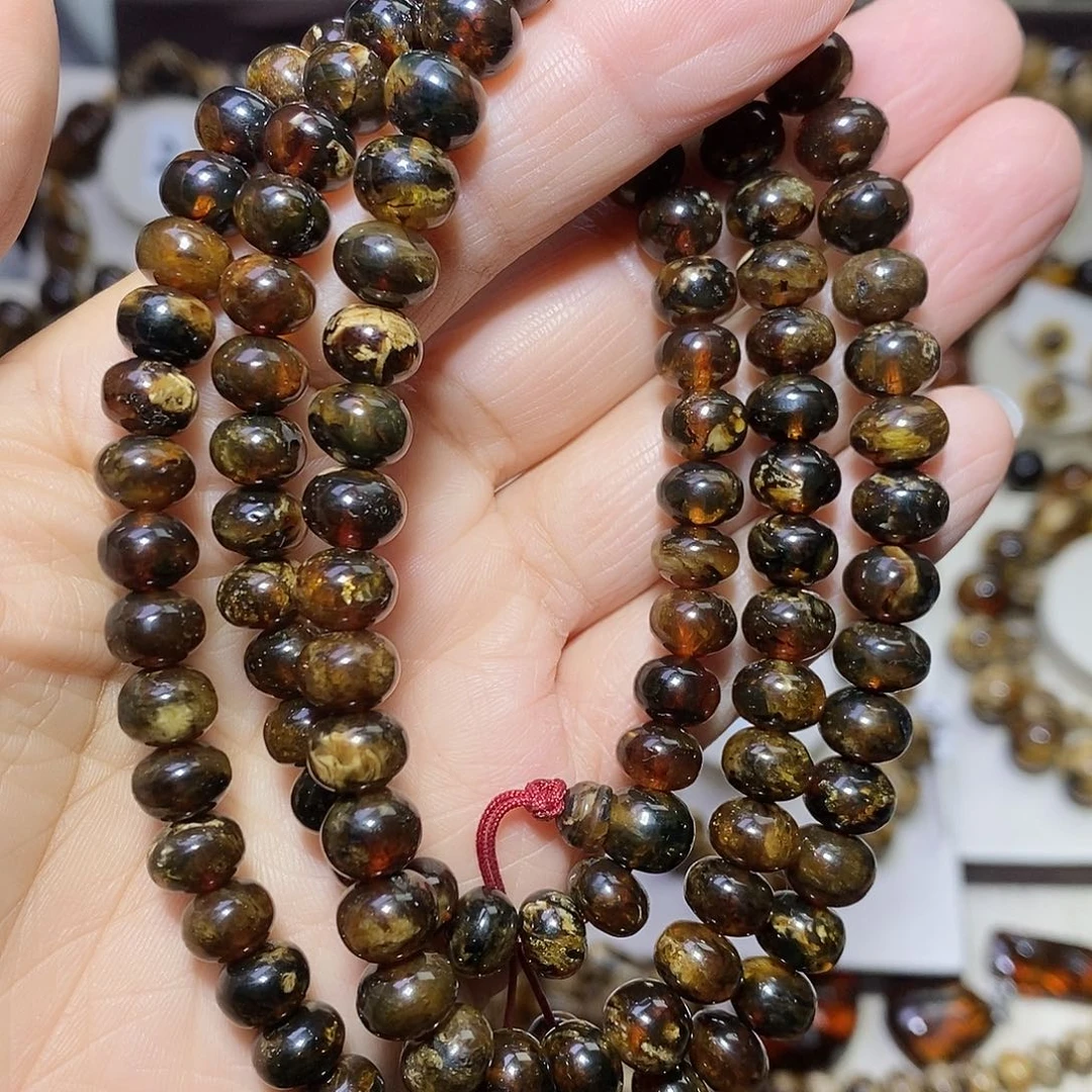 琥珀未镶嵌裸石蜡花8m