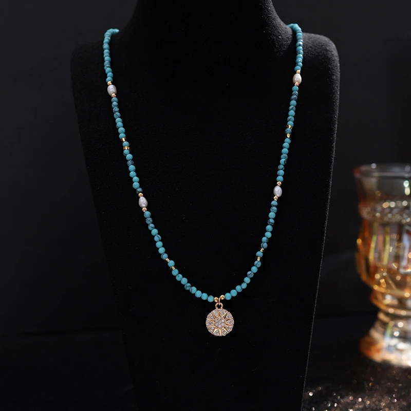 铜合金项链 《货号9517》新中式芒星绿珠珠项链