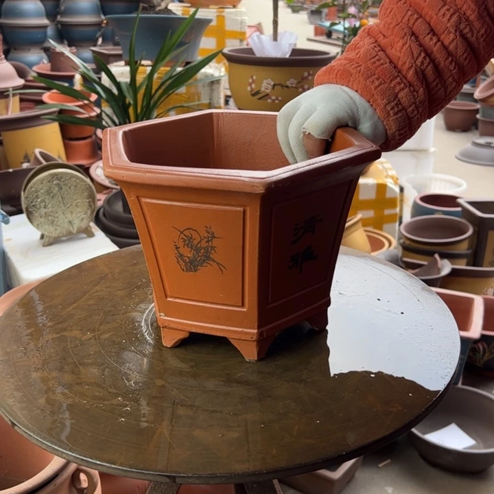 紫砂325清雅红六方 口径25×22×17