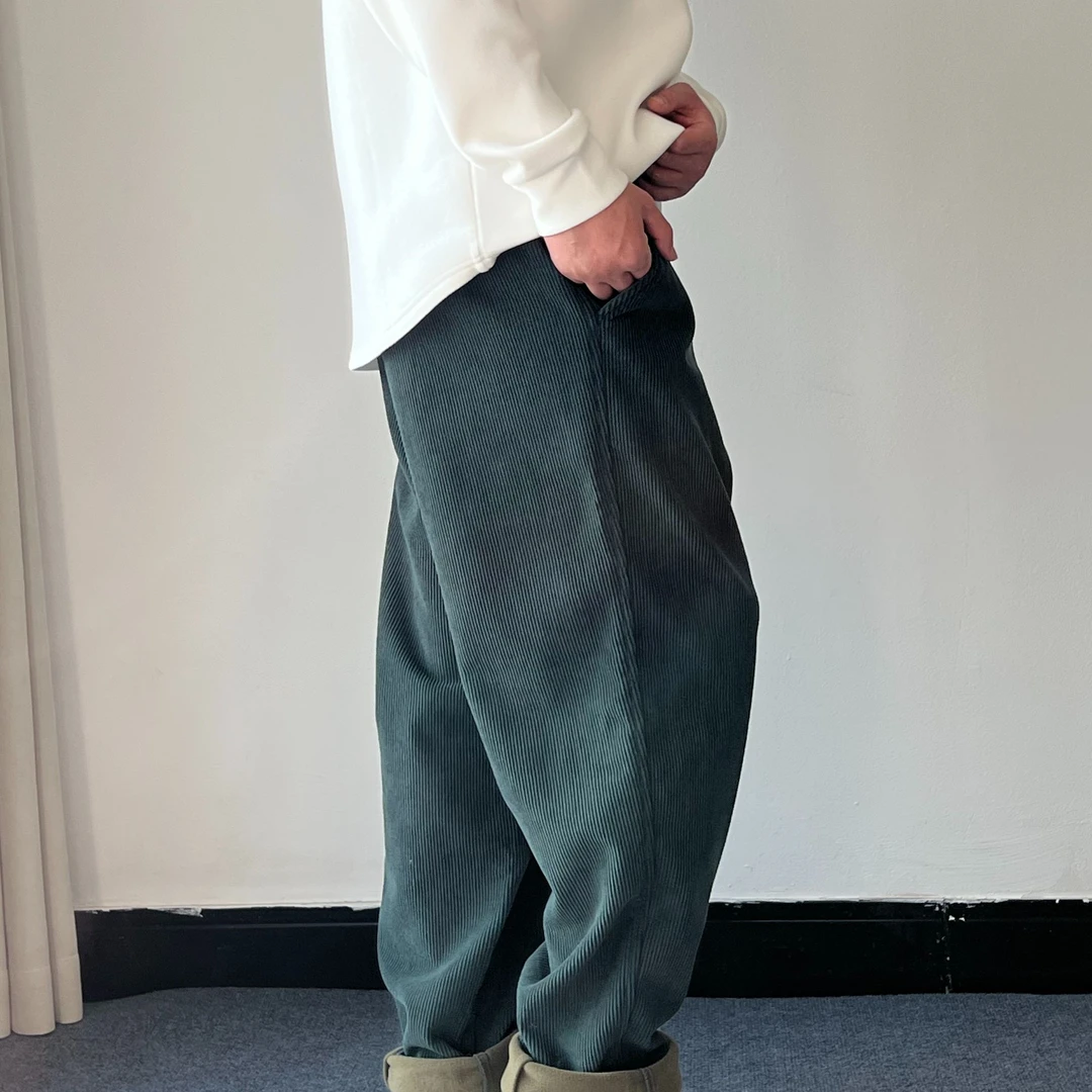 男士冬季纯色灯芯绒加绒宽松锥形潮流休闲百搭高级感工装长裤