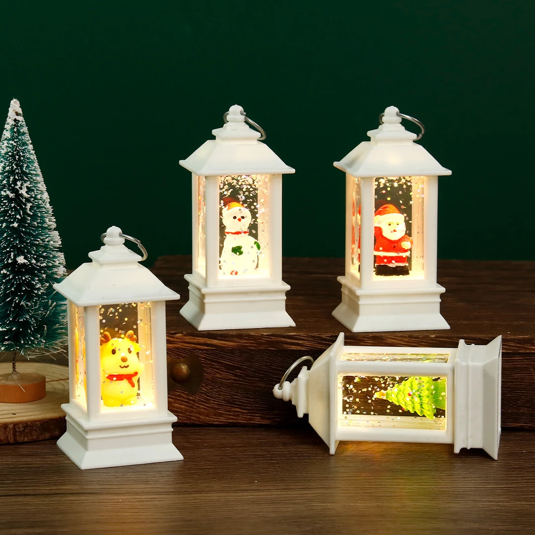 圣诞节小夜灯 led注水小方灯内景可爱公仔小风灯飘雪水晶球氛围灯