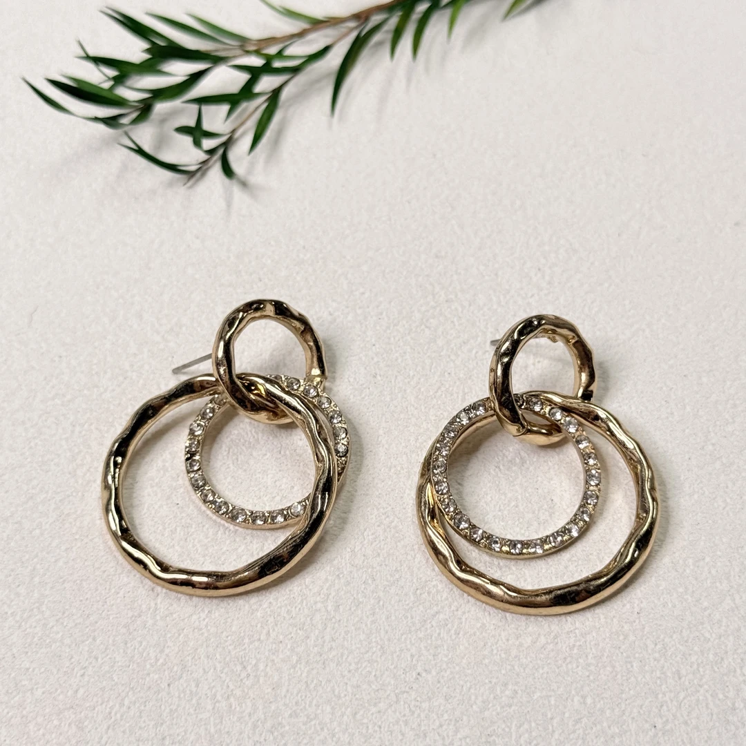 铜合金合成锆石耳饰 小众金色扫肩耳钉bp1870