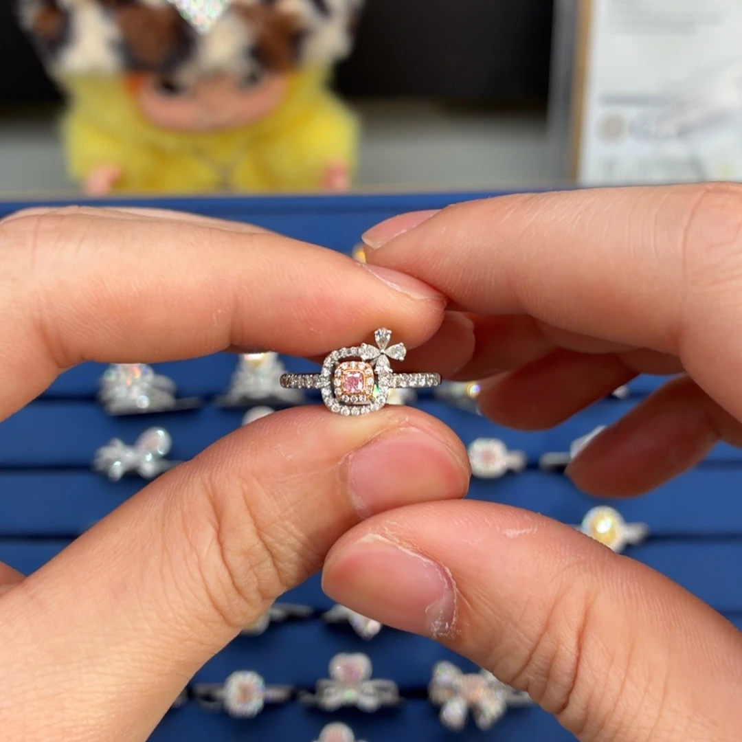 钻石戒指/指环18K金镶嵌粉钻戒指