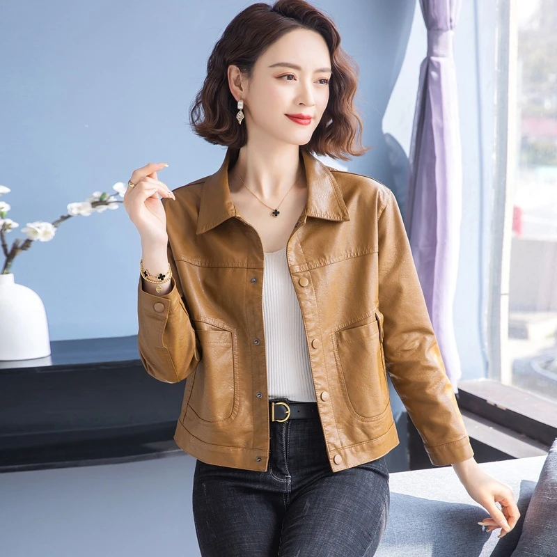 外衣新款休闲皮夹子皮衣皮夹皮装小个子2025开衫皮外套绵羊皮女士