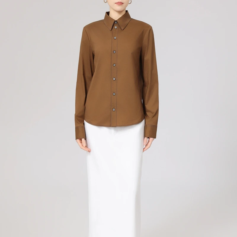 AMASS/阿玛施25春夏新款衬衣简约气质长袖上衣polo领衬衫530017