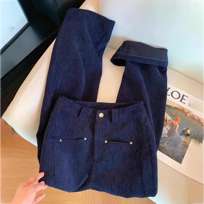 高定灯芯绒阔腿裤女2026秋冬流行新款复古高腰加厚百搭宽松休闲裤