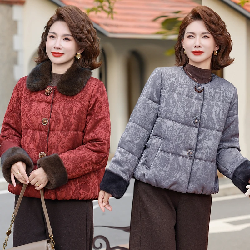 中年妈妈冬装棉服外套2025新款中老年女宽松大码冬季加厚保暖棉衣