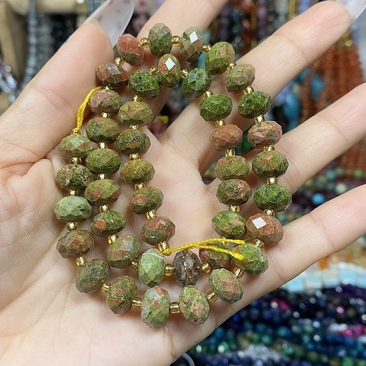 玛瑙/玉髓未镶嵌珠宝半成品天然花绿宝切面车轮卡10mm