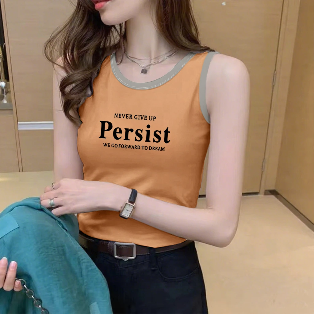 纯棉百搭打底夏季白色背心女修身显瘦简约纯色圆领无袖外穿上衣