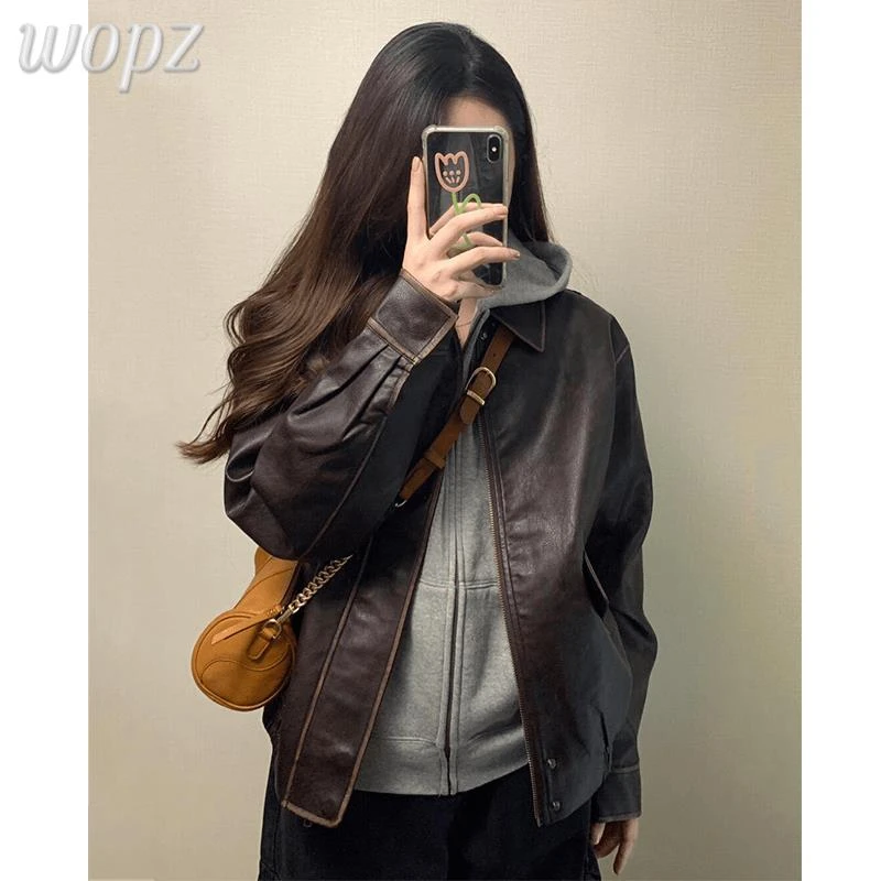 棕色皮衣外套女2025春秋季新款夹克高级感短秋季薄款短款咖色皮衣