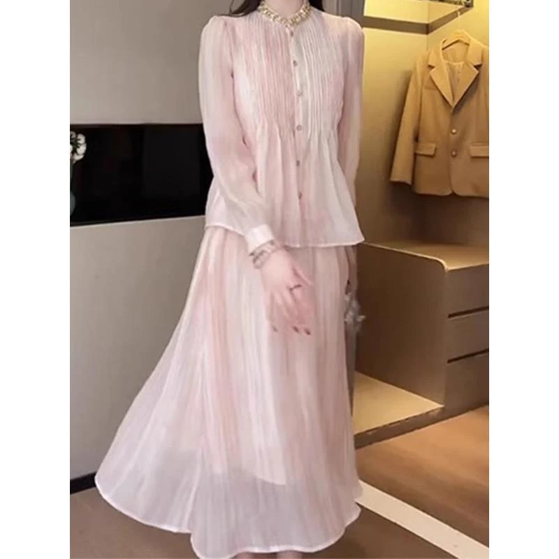 【BOBO】法式气质百搭镶钻长袖上衣半裙女2025春季新款御姐优雅套装