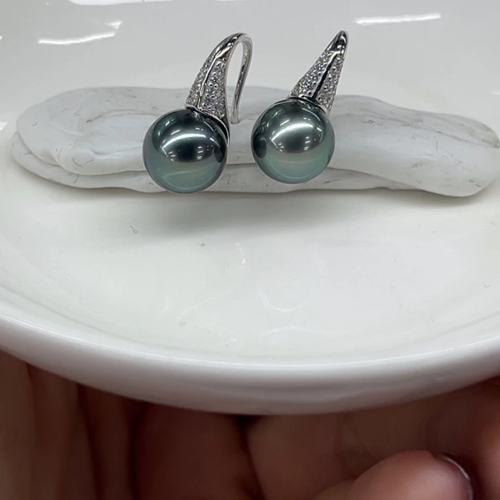 银S925镶嵌耳饰海水珍珠9-10