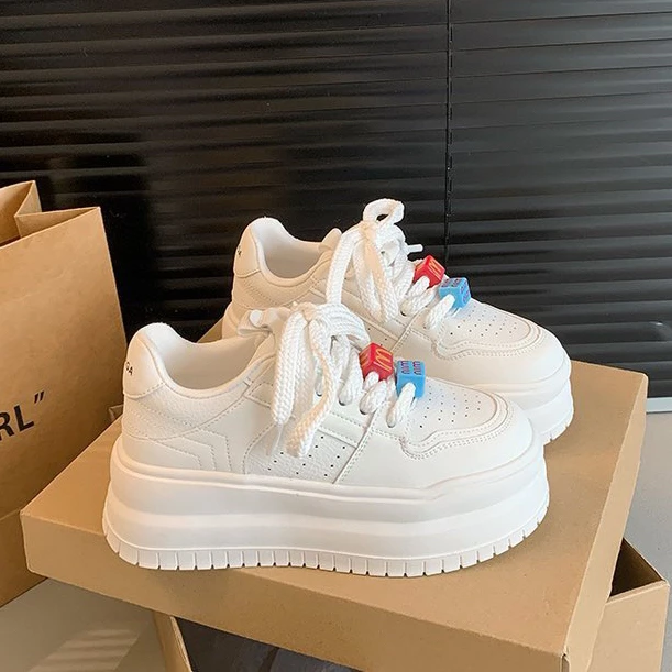 真皮女鞋2025春季新款厚底小个子增高小白鞋松糕学生时尚休闲板鞋