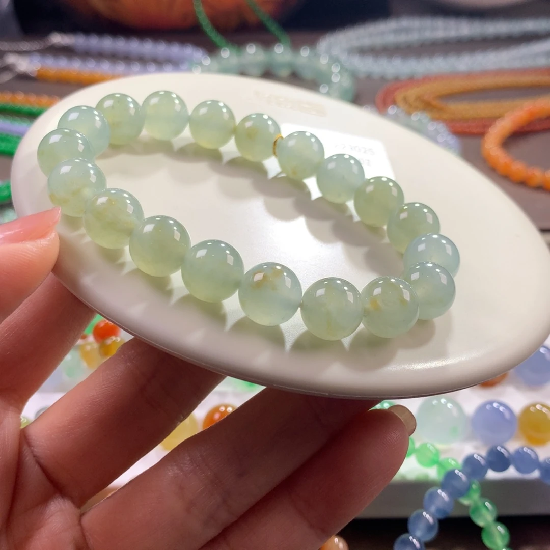 翡翠未镶嵌手链！性价比！闭眼拍！冰润茶黄色洒金卡10