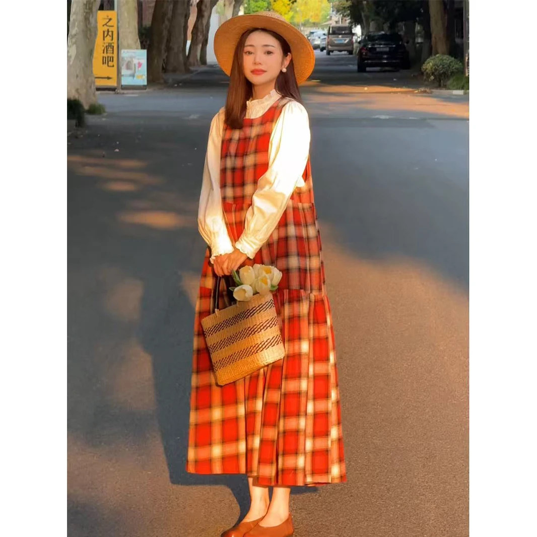 九月Oni【晚霞】格子无袖背心连衣裙女今年流行的裙子D037B25